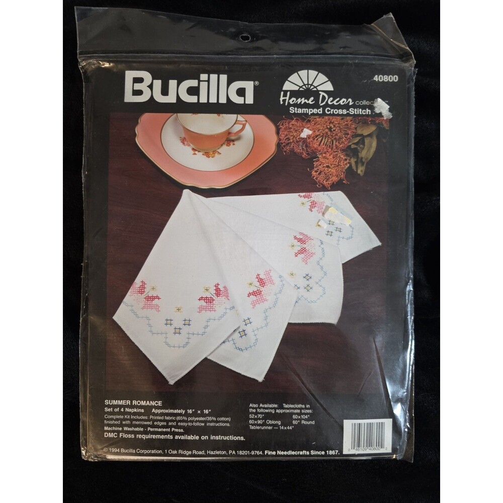 1994 Bucilla Stamped Cross Stitch Kit Set Of 4 Napkins Summer Romance 40800
